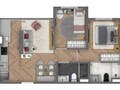 Planta 01 - 2 dorm 46 66m²