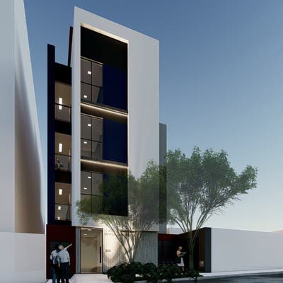 fachada moderna com janelas retangulares