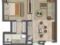 Planta 01 - 1 dorm 53,50m²