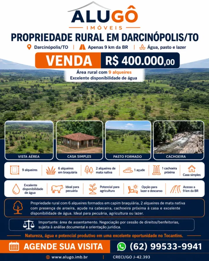 Vista aérea da propriedade rural em Darcinópolis/TO