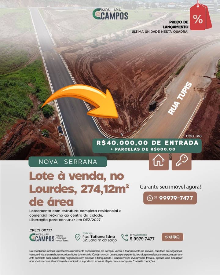 Lote/Terreno, Lourdes - Nova Serrana - Lote/Terreno em Lourdes, Nova Serrana - à venda - Imobiliária Campos