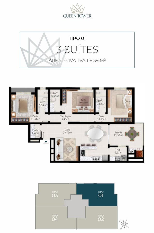 Apto 3 suítes — Queen Tower, Meia Praia, Itapema/SC - Apartamento em Meia Praia, Itapema - à venda - Portal Imóveis Itapema