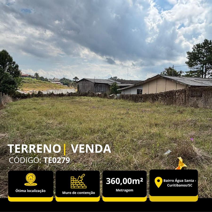 VENDE-SE TERRENO PRONTO PARA CONSTRUIR NO BAIRRO AGUA SANTA - Lote/Terreno em AGUA SANTA, Curitibanos - à venda - Bruna Nogueira Imóveis