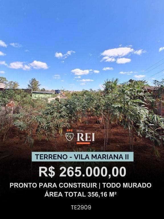 Terreno - Vila Mariana II Área total de 356,16 m² ? VALOR R$ 265.000,00 Localização estratégica e infraestrutura pronta para receber sua casa ou inve - Lote/Terreno em Vila Mariana Prolongamento II, Rio Verde - à venda - IMOBILIARIA REI EMPREENDIMENTOS S/S LTDA