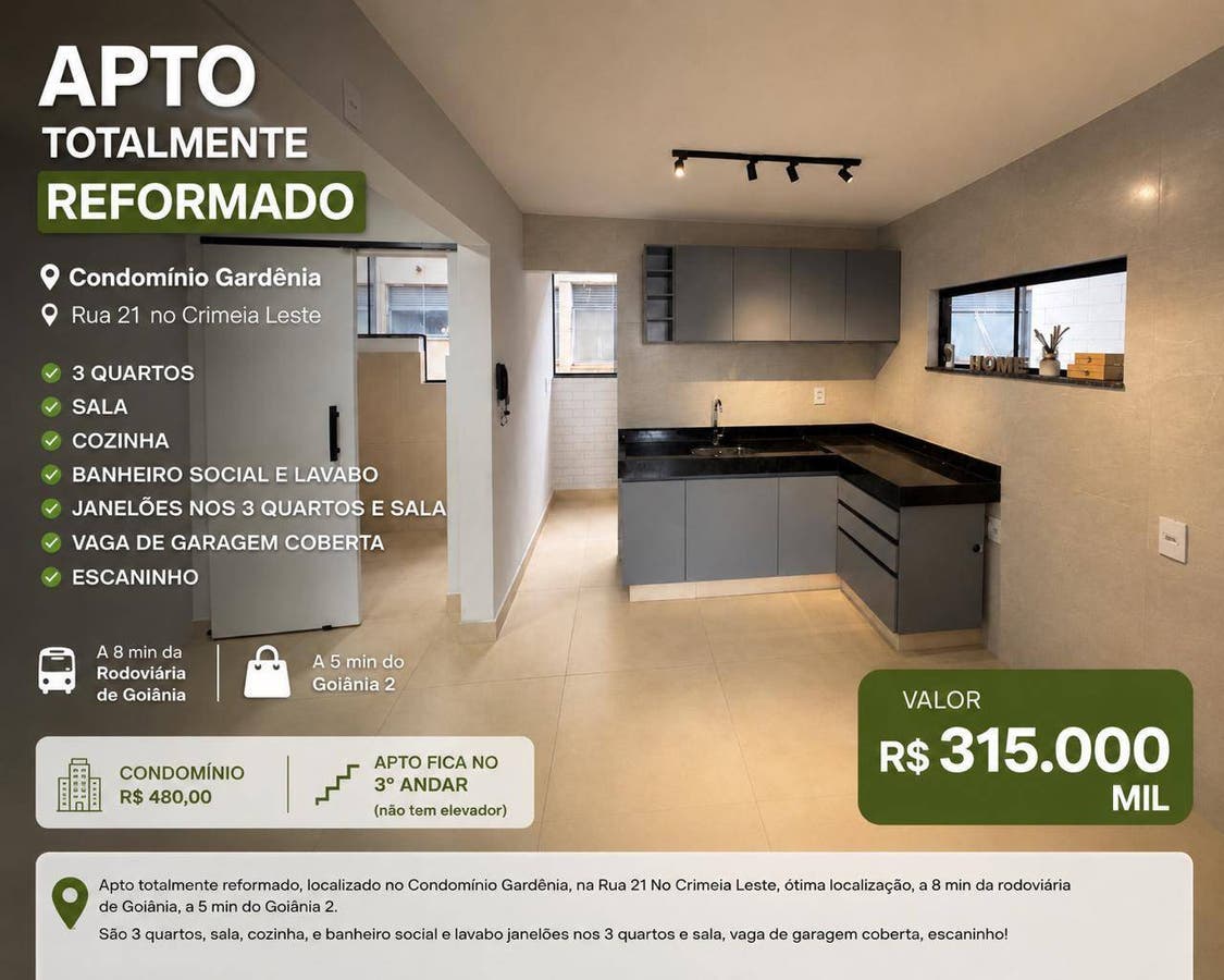 Apartamento totalmente reformado no Crimeia Leste - Apartamento em Setor Criméia Leste, Goiânia - à venda - Correia Imóveis