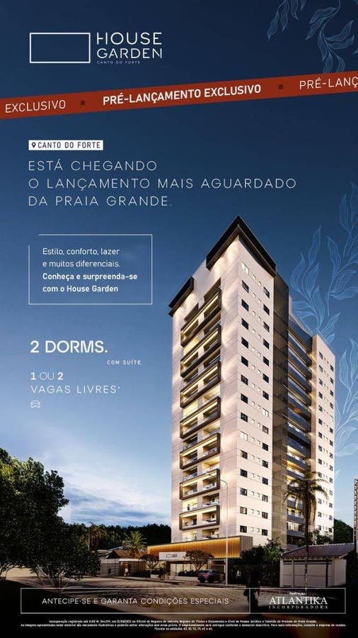 Lançamento House Garden Praia Grande Apartamento com Varanda Gourmet e Lazer Completo - Lançamentos em Canto do Forte, Praia Grande - à venda - CONTEMPLAR IMÓVEIS LTDA
