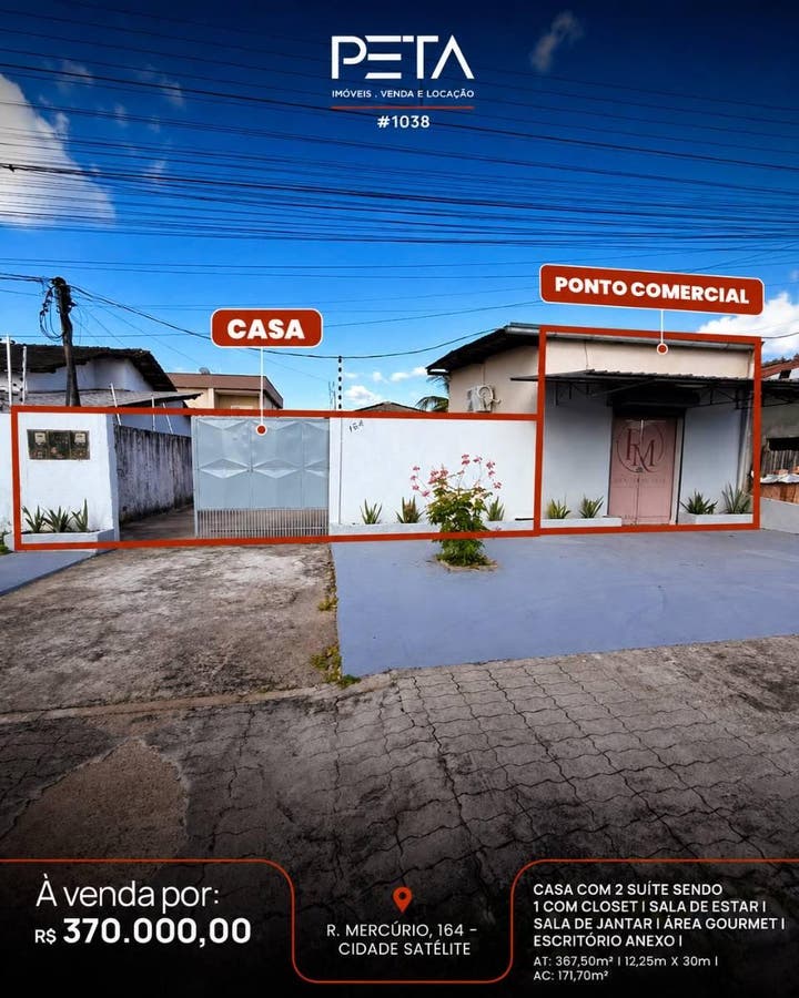 Casa com 2 suítes e Ponto Comercial à Venda, Apta a financiamento, Cidade Satélite - Boa Vista - Casa em Cidade Satélite, Boa Vista - à venda - PETA SERVICOS IMOBILIARIOS LTDA