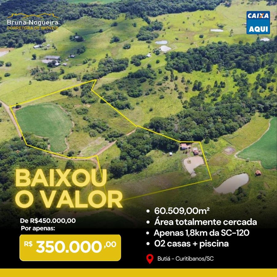 VENDE-SE TERRENO RURAL NA LOCALIDADE DO BUTIA EM CURITIBANOS/SC - CHÁCARA - à venda - Bruna Nogueira Imóveis