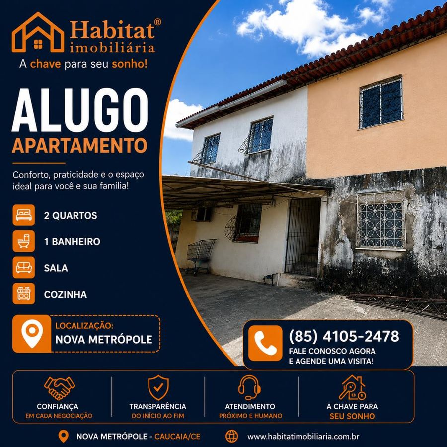 ALUGO APARTAMENTO COM 2 QUARTO NO NOVA METROPOLE - Apartamento em Nova Metrópole (Jurema), Caucaia - para locação - HABITAT CAUCAIA IMÓVEIS LTDA