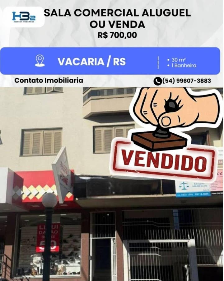Aluga Sala Comercial , Centro - Vacaria - Salas Comerciais em Centro, Vacaria - para locação - HB2 NEGOCIOS IMOBILIARIOS LTDA