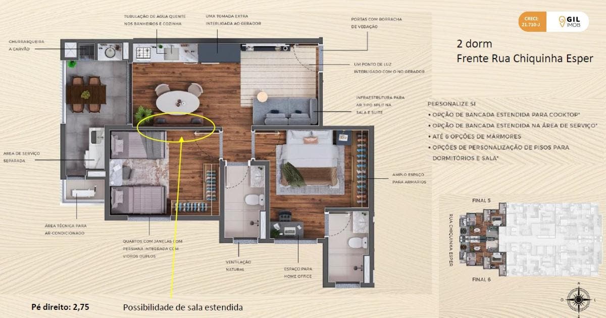 Planta 60m² - Endless Parque da Cidade - Apartamento em Jardim Pereira do Amparo, Jacareí - à venda - GIL IMOB