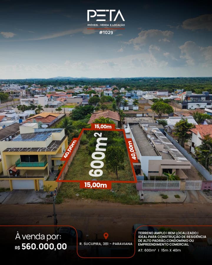 Lote/Terreno 600m² à Venda, Paraviana - Boa Vista - Lote/Terreno em Paraviana, Boa Vista - à venda - PETA SERVICOS IMOBILIARIOS LTDA