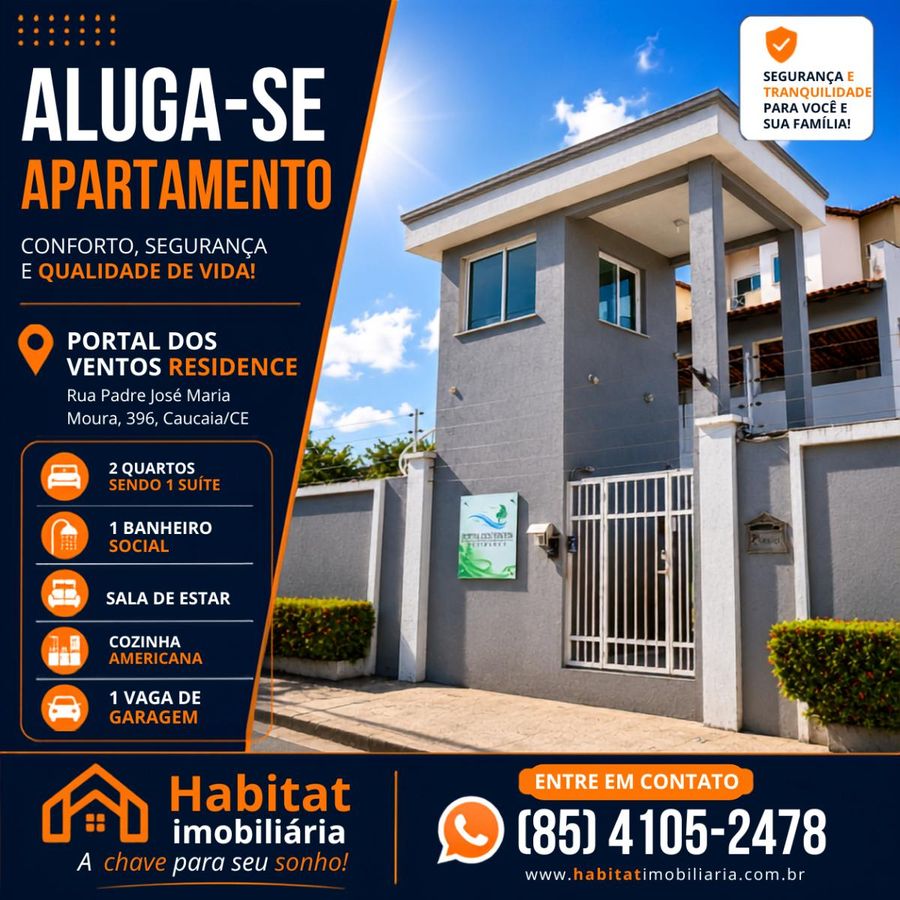 ALUGO APARTAMENTO COM 2 QUARTOS EM CONDOMINIO NO ARIANOPOLIS - Apartamento em Arianópolis (Jurema), Caucaia - para locação - HABITAT CAUCAIA IMÓVEIS LTDA