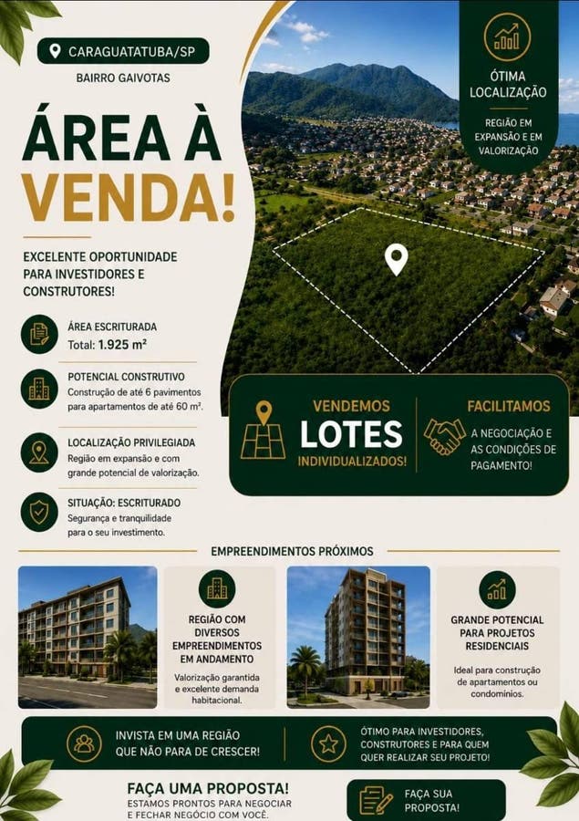 GAIVOTAS - ÁREA DE 1.925m² - Lote/Terreno em Jardim das Gaivotas, Caraguatatuba - à venda - Sileyne Imóveis
