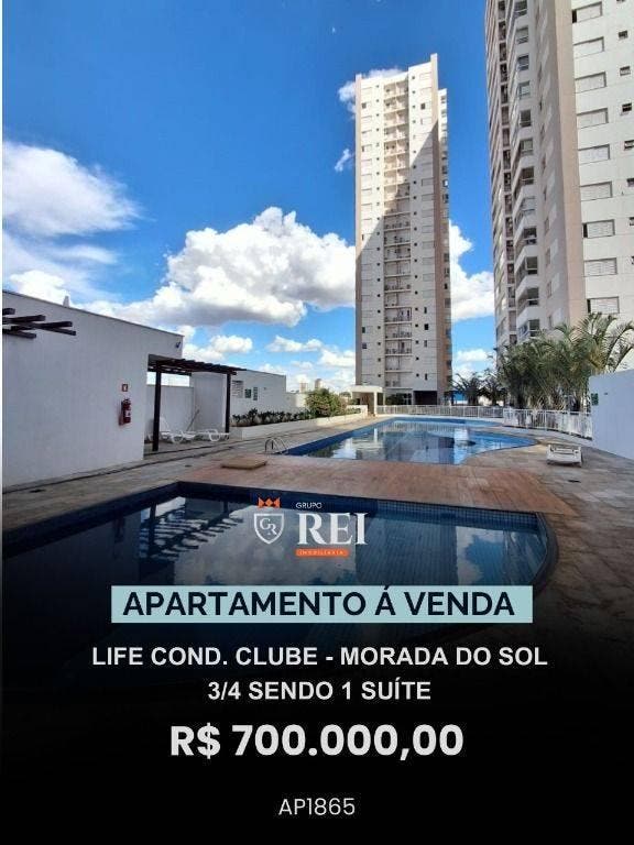 PARTAMENTO LIFE - MORADA DO SOL VALOR R$ 700.000,00 São 89 m² de área privativa, sendo 3 quartos 1 suíte, sala, cozinha, banh. social, garagem 2 car - Apartamento em Setor Morada do Sol, Rio Verde - à venda - IMOBILIARIA REI EMPREENDIMENTOS S/S LTDA