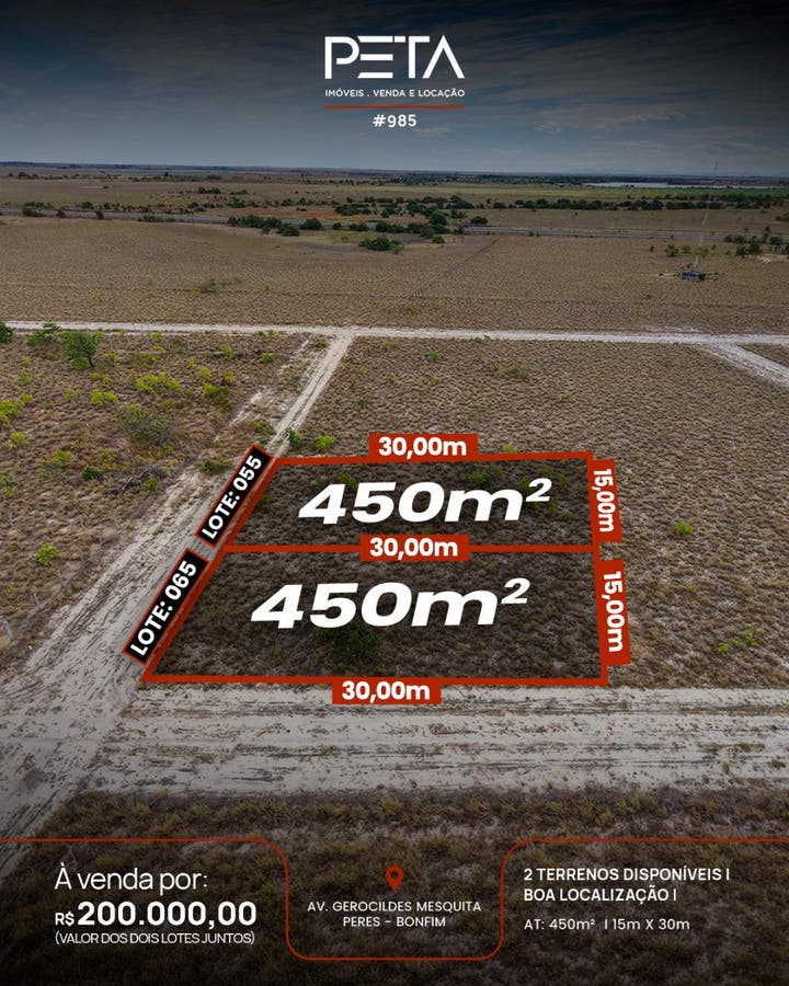 Terreno de 900 m² - Bonfim/RR - Terreno em Centro, Bonfim - à venda - PETA SERVICOS IMOBILIARIOS LTDA