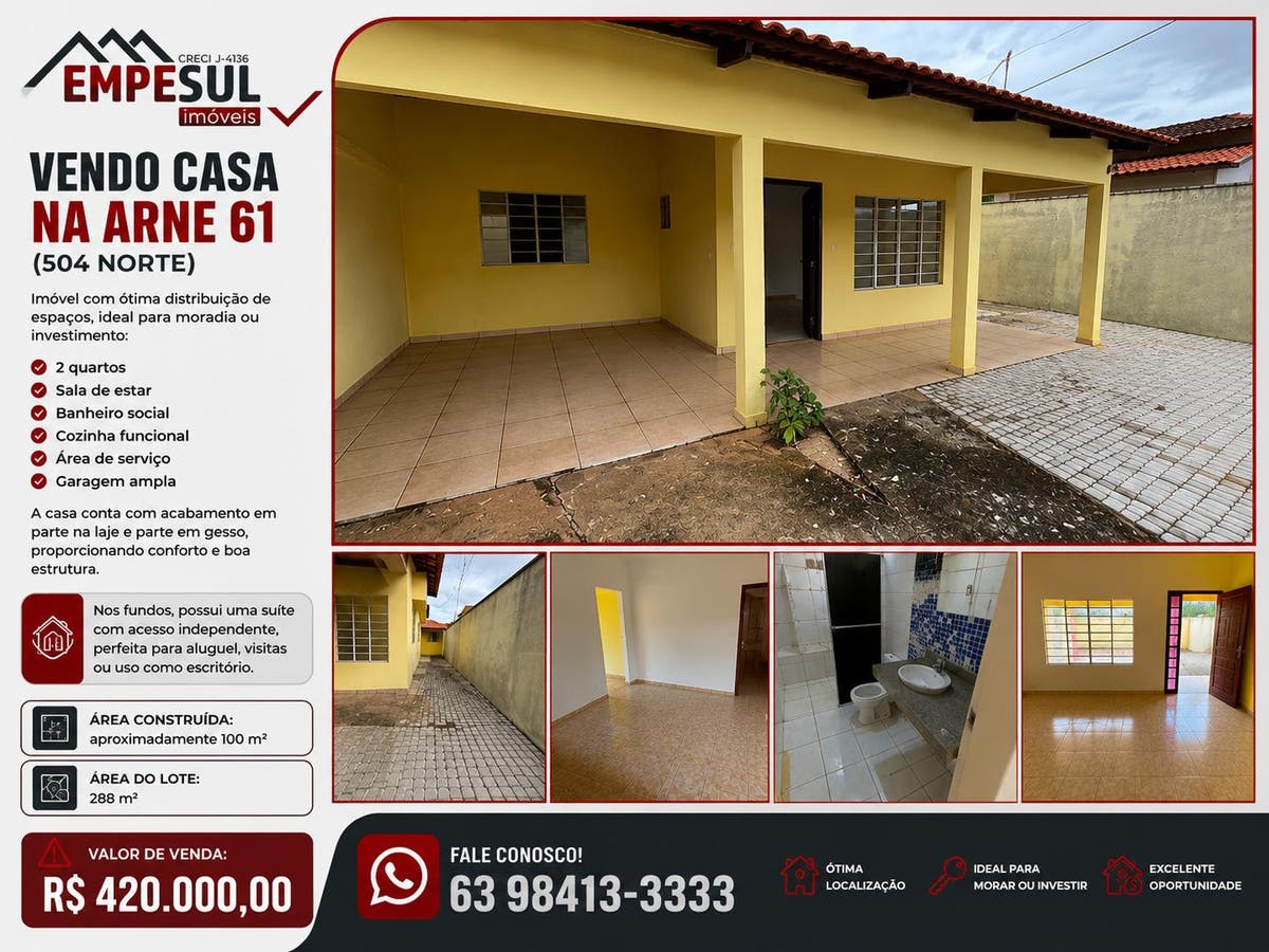 Vendo Casa na Arne 61 oportunidade - Casa em Plano Diretor Norte, Palmas - à venda - Empesul Imóveis