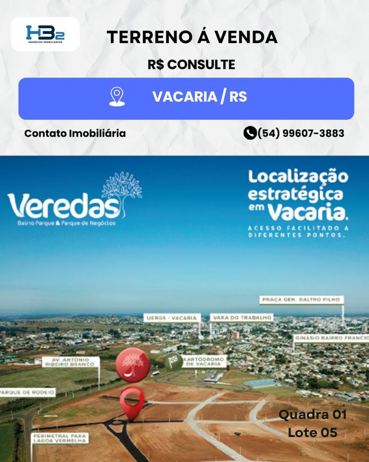 TERRENO A VENDA Q01 LOTE 05 - Lote/Terreno em PARQUE DE RODEIOS, Vacaria - HB2 NEGOCIOS IMOBILIARIOS LTDA