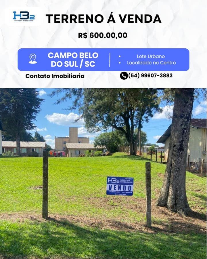 TERRENO URBANO NO CENTRO DE CAMPO BELO DO SUL - Lote/Terreno em Centro, Campo Belo do Sul - à venda - HB2 NEGOCIOS IMOBILIARIOS LTDA