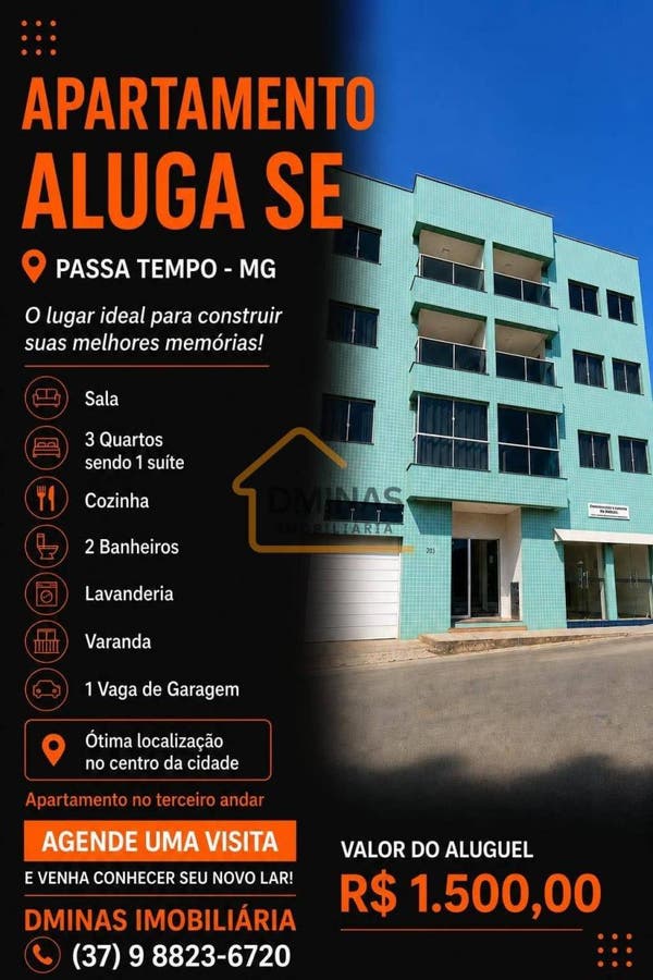 Apartamento em Centro - Passa Tempo - Apartamento em Centro, Passa Tempo - para locação - Dminas Corretora de Imóveis