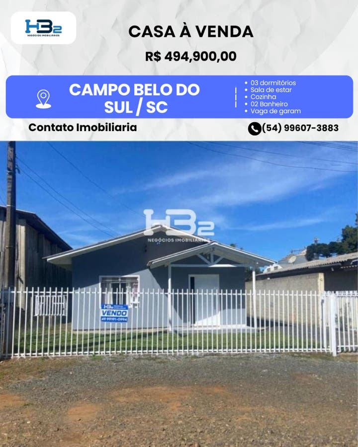Casa á venda em Campo Belo - Casa em SONHO DOURADO, Campo Belo do Sul - à venda - HB2 NEGOCIOS IMOBILIARIOS LTDA