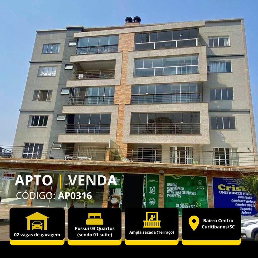 Vende-Se Lindo Apartamento Semi-Mobiliado com Terraço em Curitibanos - Apartamento em Centro, Curitibanos - à venda - Bruna Nogueira Imóveis