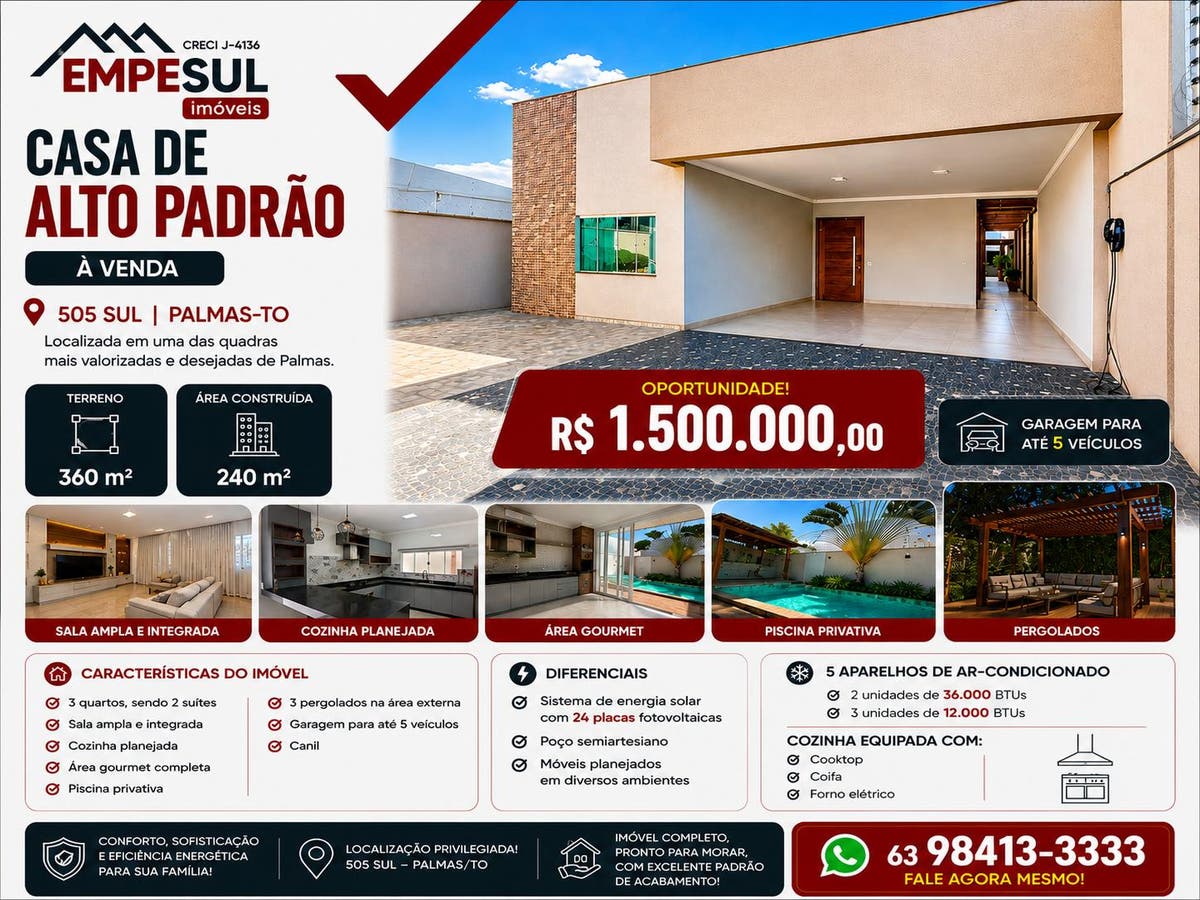 Vendo Casa na 505 Sul Impecável e Completa - Casa em Plano Diretor Sul, Palmas - à venda - Empesul Imóveis