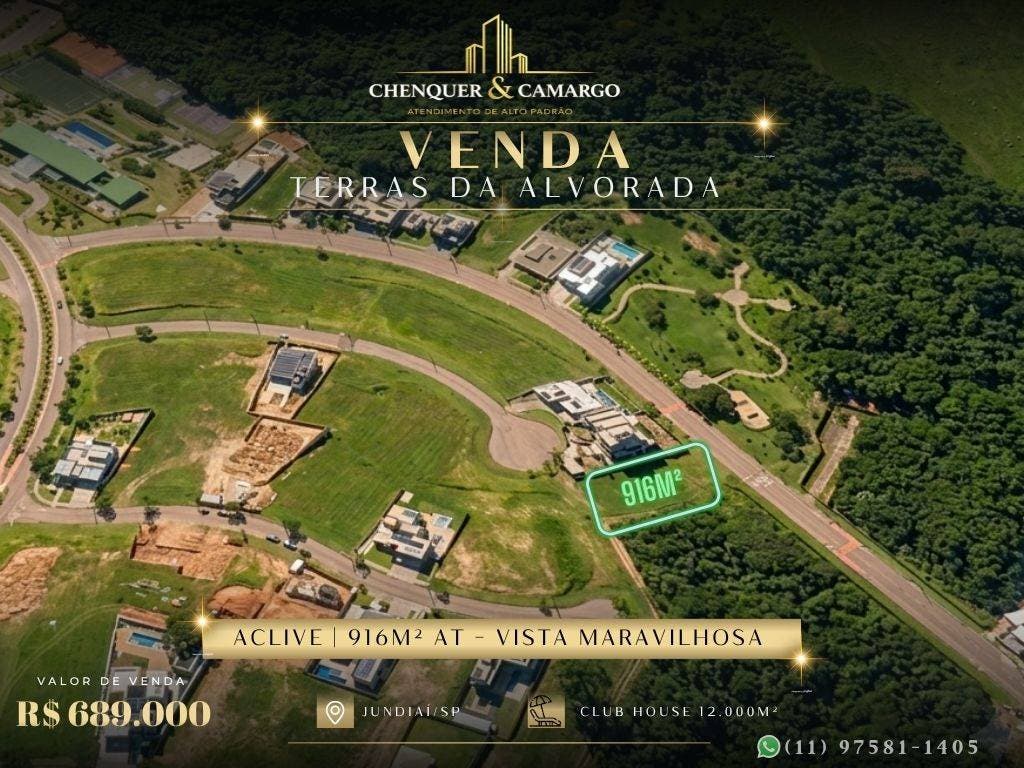 Terreno à venda no Terras da Alvorada Jundiaí, 916m², aclive, Club House 12.000m² - Lote/Terreno em Medeiros, Jundiaí - à venda - Chenquer & Camargo Imóveis