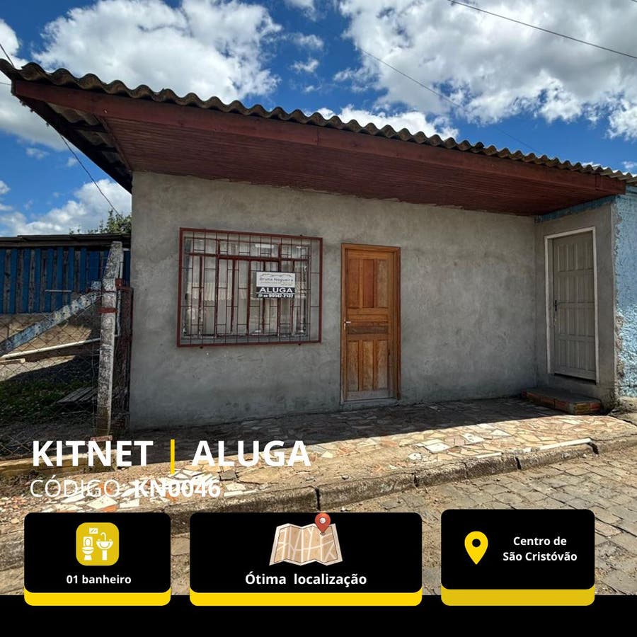 ALUGA-SE ÓTIMA KITNET EM SÃO CRISTÓVÃO DO SUL - Kitnet em Centro, São Cristóvão do Sul - para locação - Bruna Nogueira Imóveis