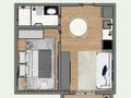 Planta baixa - Apartamento com 1 dormitório à venda, 28m² - Porto Novo - Caraguatatuba/SP - Apartamento em Jardim Porto Novo, Caraguatatuba - à venda - Christos Korres de Camargo