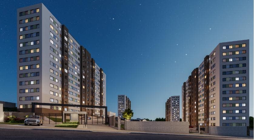 Prédios residenciais modernos à noite