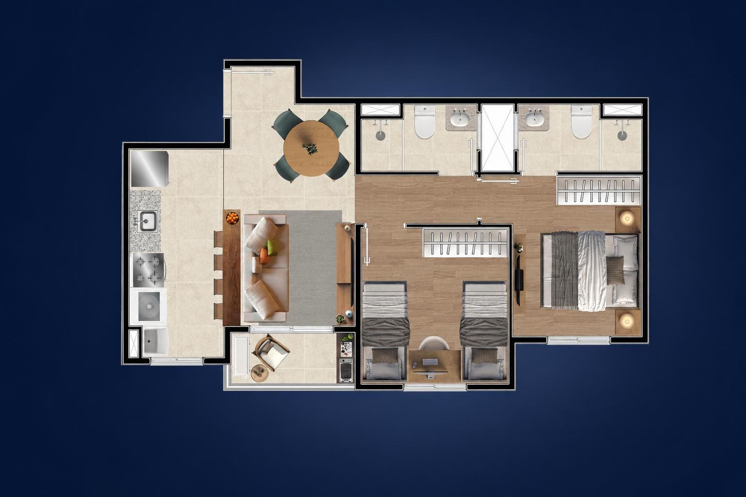 Planta 51m² - Eternity Jacareí - Apartamento em Jardim das Indústrias, Jacareí - GIL IMOB