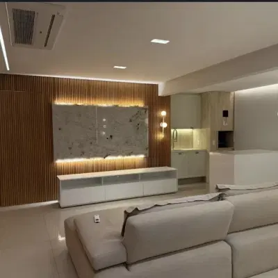 Sala de estar integrada com cozinha