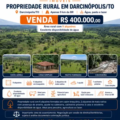 Vista aérea da propriedade rural em Darcinópolis/TO