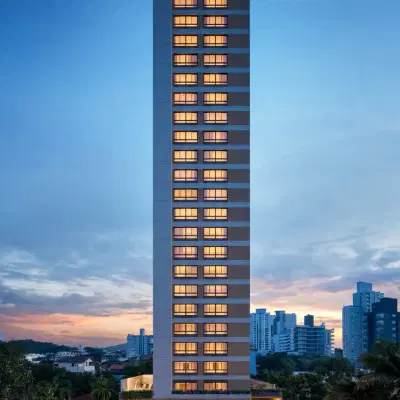 Fachada do empreendimento ao entardecer
