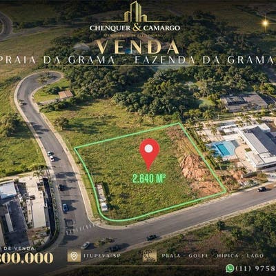 Terreno à venda Praia da Grama Itupeva, 2.640m², esquina e com título da praia - Lote/Terreno em Fazenda da Grama - Praia da Grama, Itupeva - à venda - Chenquer & Camargo Imóveis